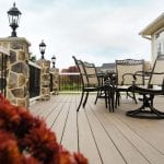 pecan-colored deck boards paired with stucco siding