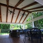 Tomlin - Timbertech Antigua gold deck and porch with barnwood beams, lights and fan