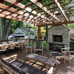 Broderick - Pressure treated pergola with stone wood-burning fireplace