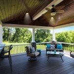 Soutner - Mocha TimberTech deck and porch with lights and fan