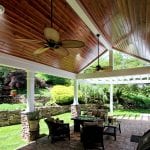 custom pergola patio porch with cathedral ceiling and white columns in birdsboro pa