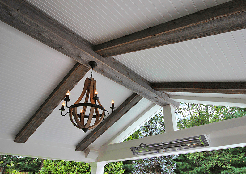 patio with hanging light fixtures