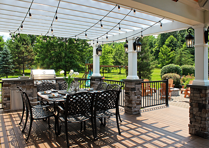 deck with string lighting