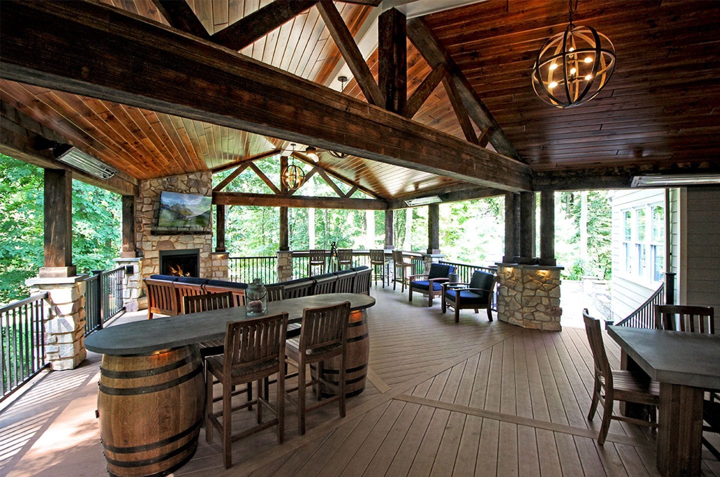 built-in deck seating with barrel table