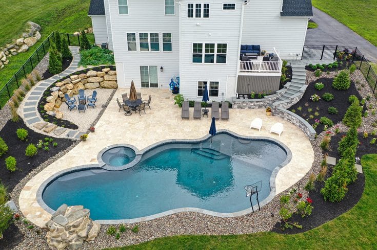 Poolside Travertine Patio – Glenmoore, PA